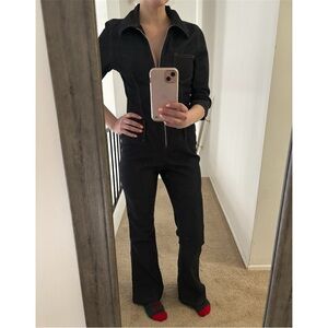 Denim Zip-Front Jumpsuit – Flare Leg – Size S